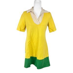 Every Body Every Wear Shirt Dress Women Large Yellow Collared Short Sleeve ALine